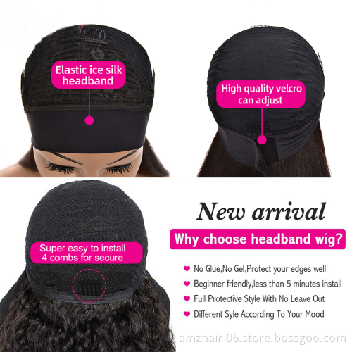 Wholesale 100%Human Hair Headband Wig Natural Water Wave Indian Cuticle Aligned Human Hair Non Lace Closure Wigs For Black Women